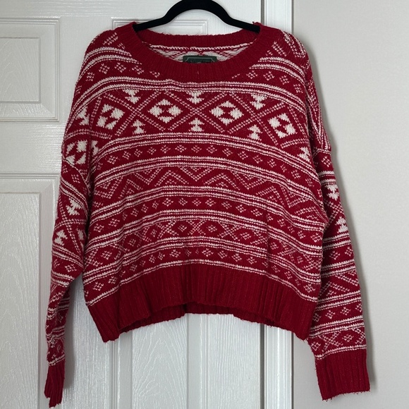 American Eagle Vintage Inspired Fair Isle Nordic Print Red White Pullover XL - Picture 1 of 6